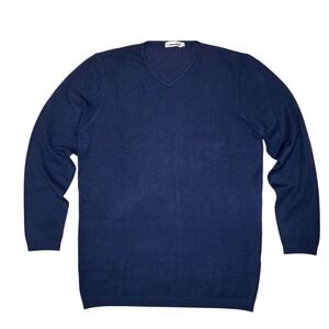 MOCOTONO Men Navy Blue V Neck Long Sleeve Casual Sweater Size L